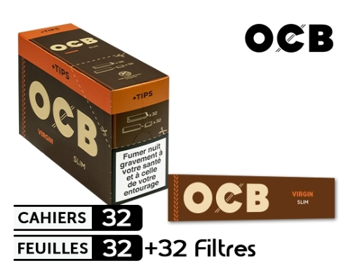 Boite de 32 carnets de feuille slim OCB Non blanchi + Carton