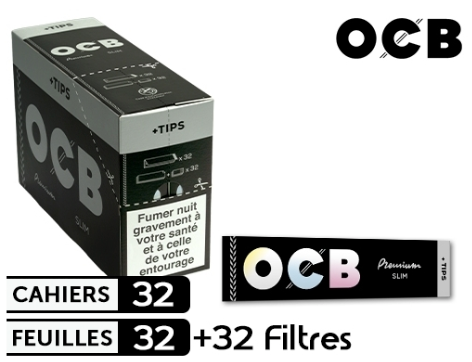 Boite de 32 carnets de feuille slim OCB Premium + Carton