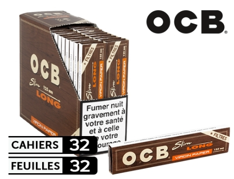 Boite de 32 carnets de feuille slim OCB Non Blanchi LONG + Carton
